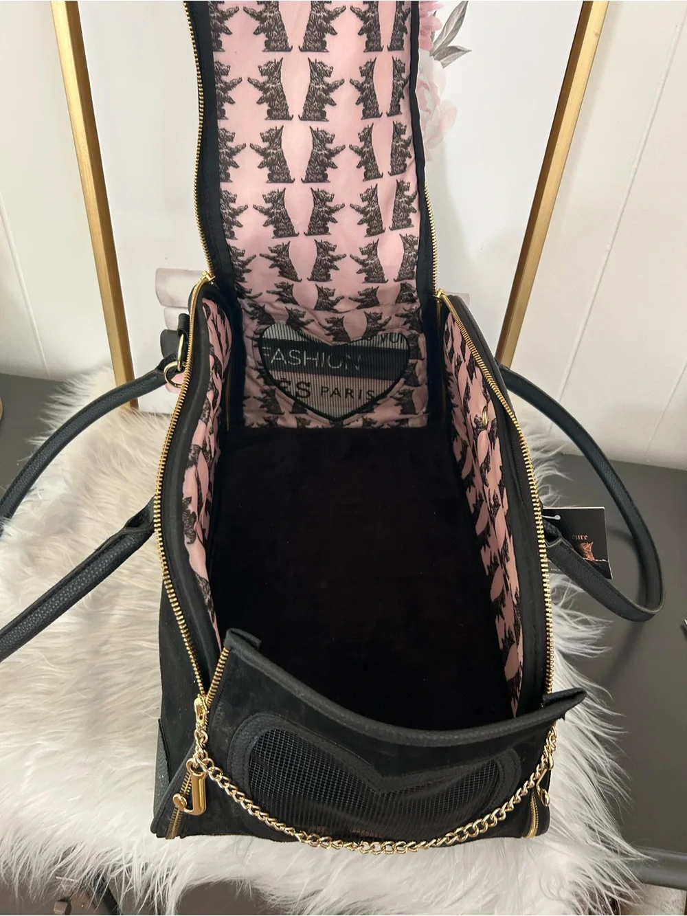 Juicy Couture Black Gold Dog Cat Pet Carrier Tote Bag Duffle NWT